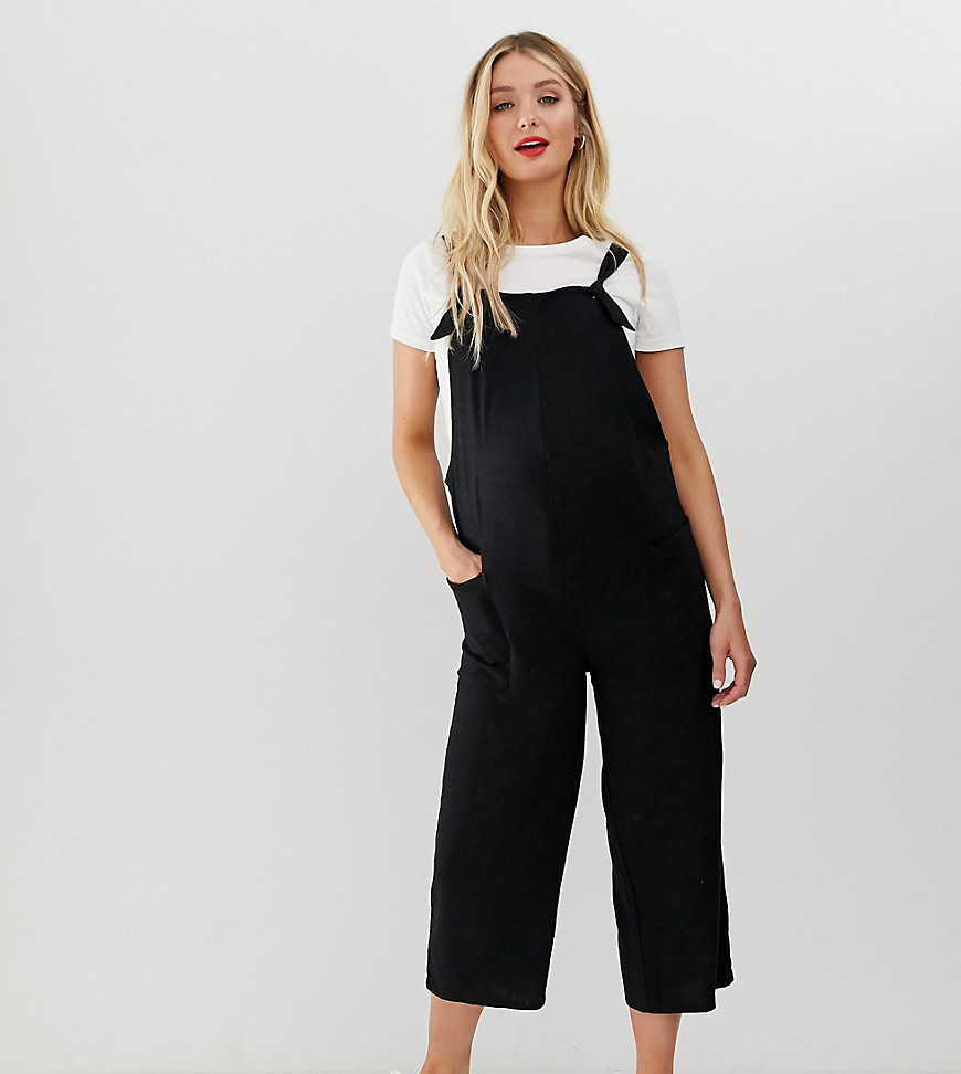 New Look Maternity linen dungarees in Black