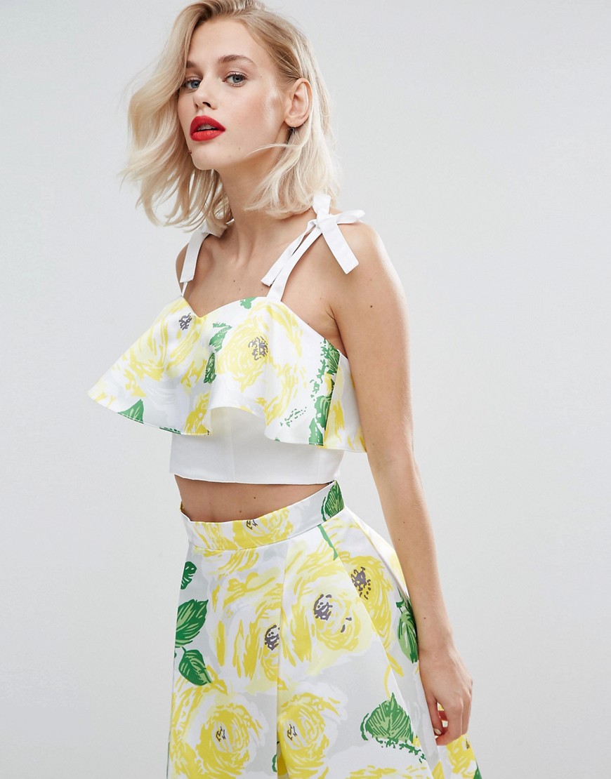 Horrockses Crop Top with Bow Detail Yellow Floral Co Ord - Yellow floral