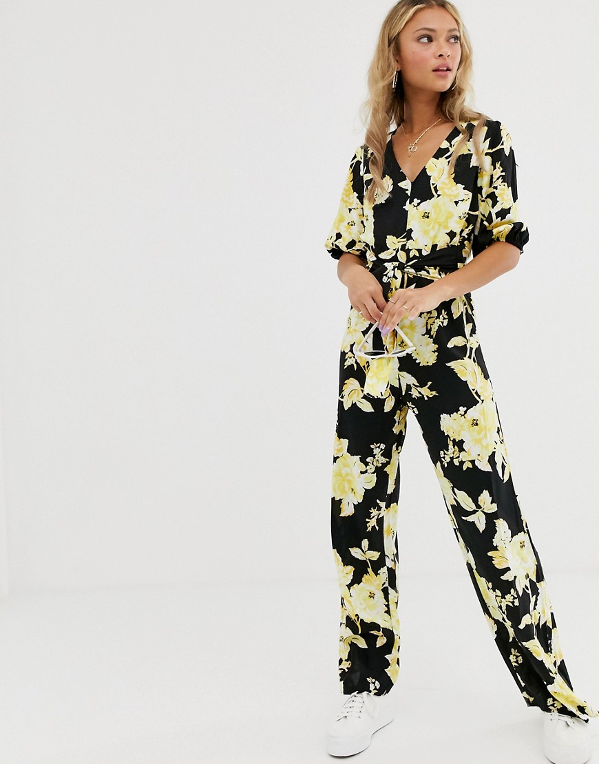 Miss Selfridge jumpsuit with knot front in floral print