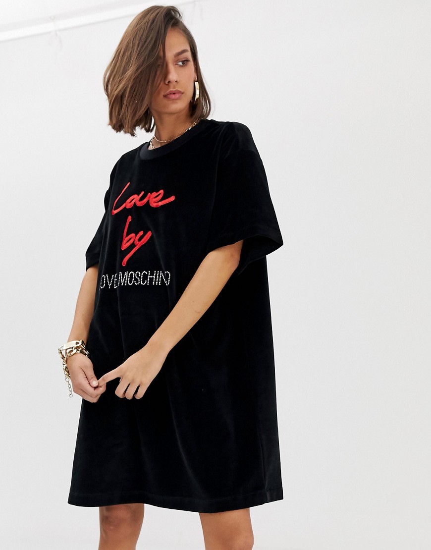 Love Moschino love by logo velour t-shirt dress