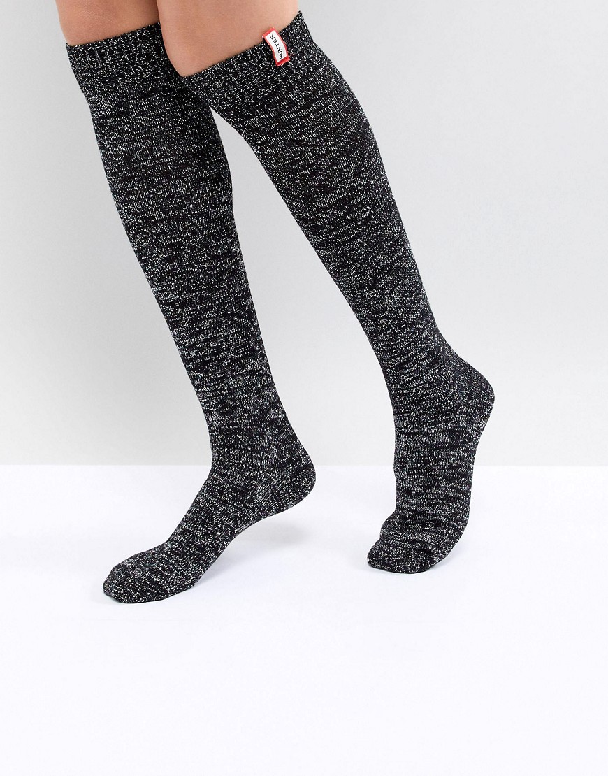 Hunter Original Black Knee High Glitter Boot Socks - Black multi