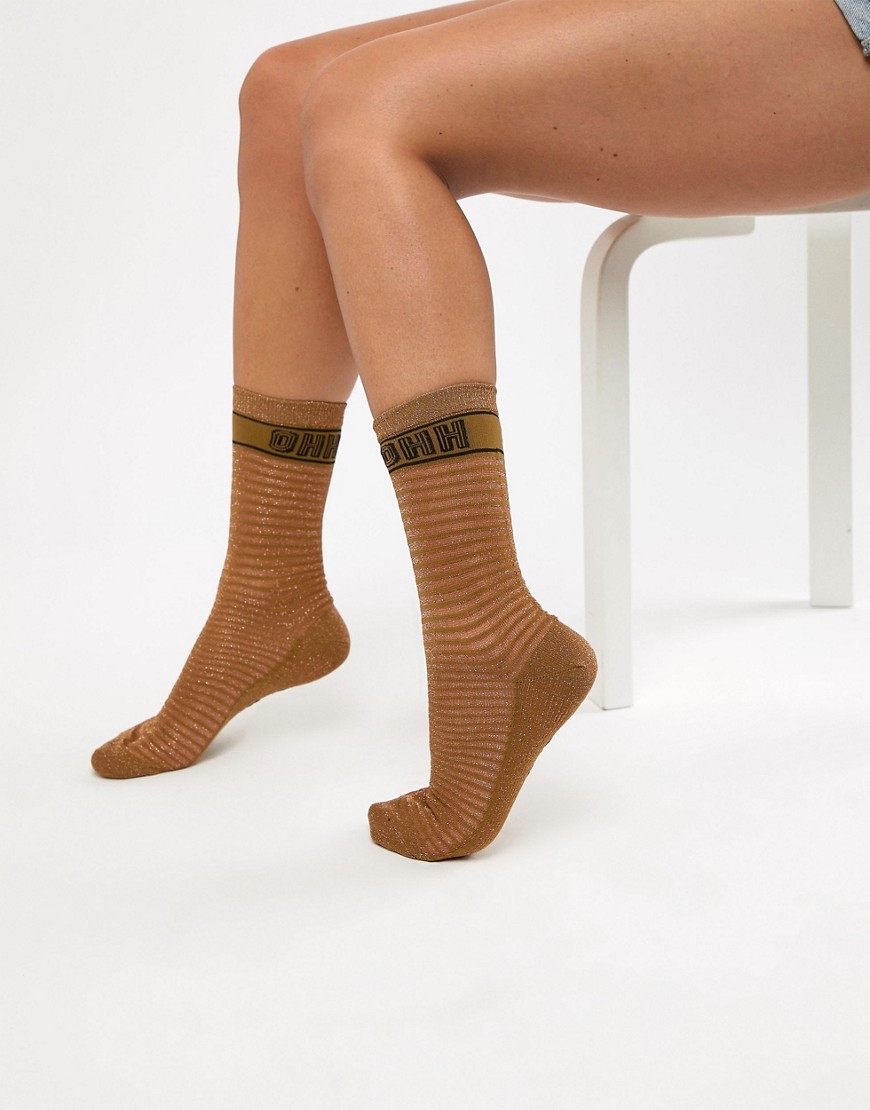 Gestuz stripe slogan sock - Gold