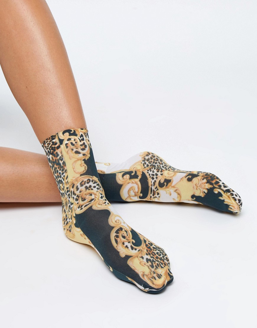 ASOS DESIGN chain and leopard print sock - Multi