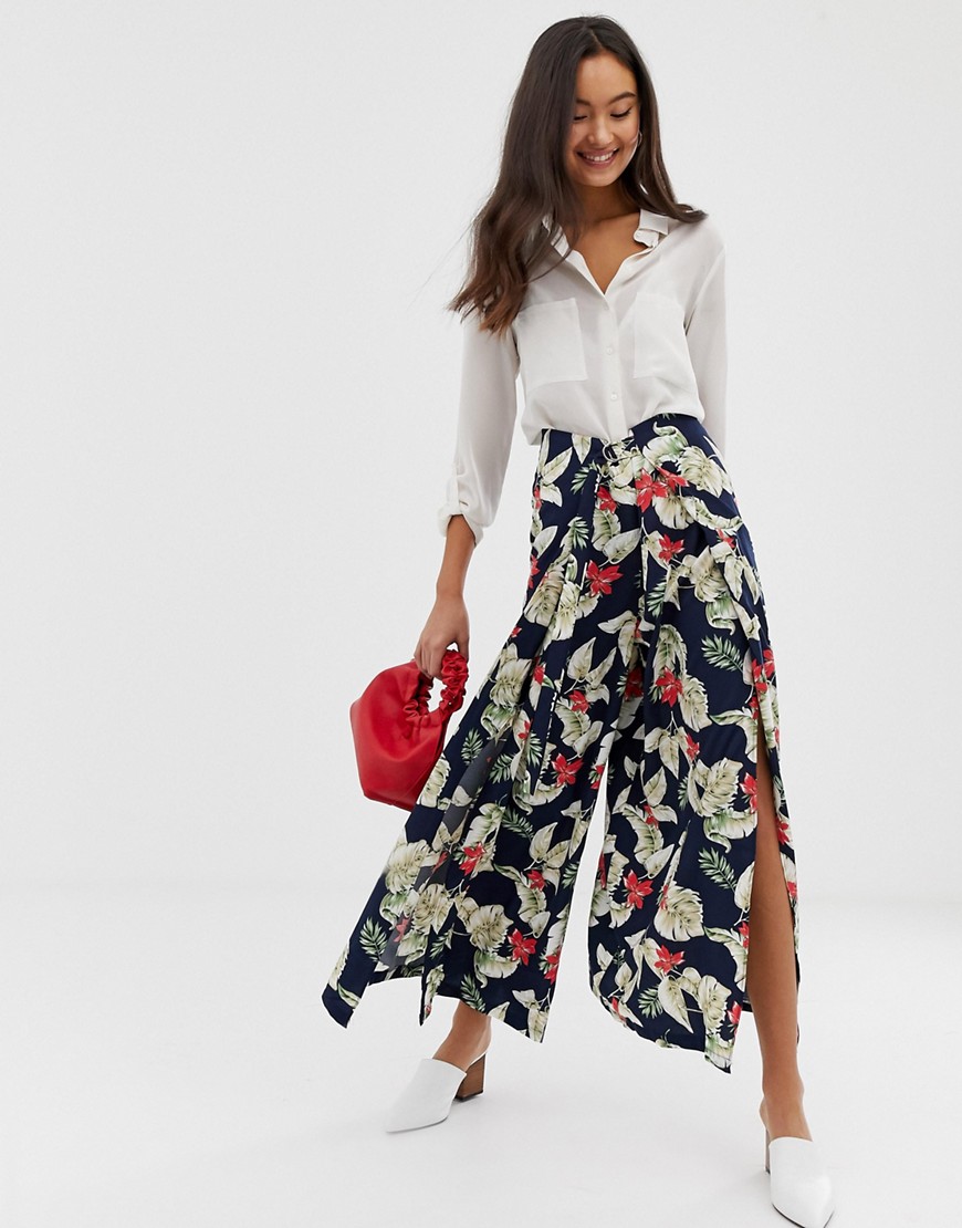 QED London palazzo wide leg trousers in navy floral print