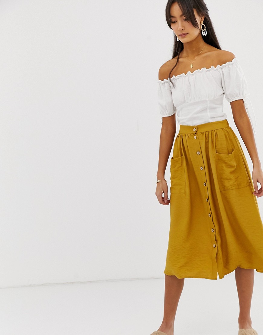 New Look midi skirt in yellow