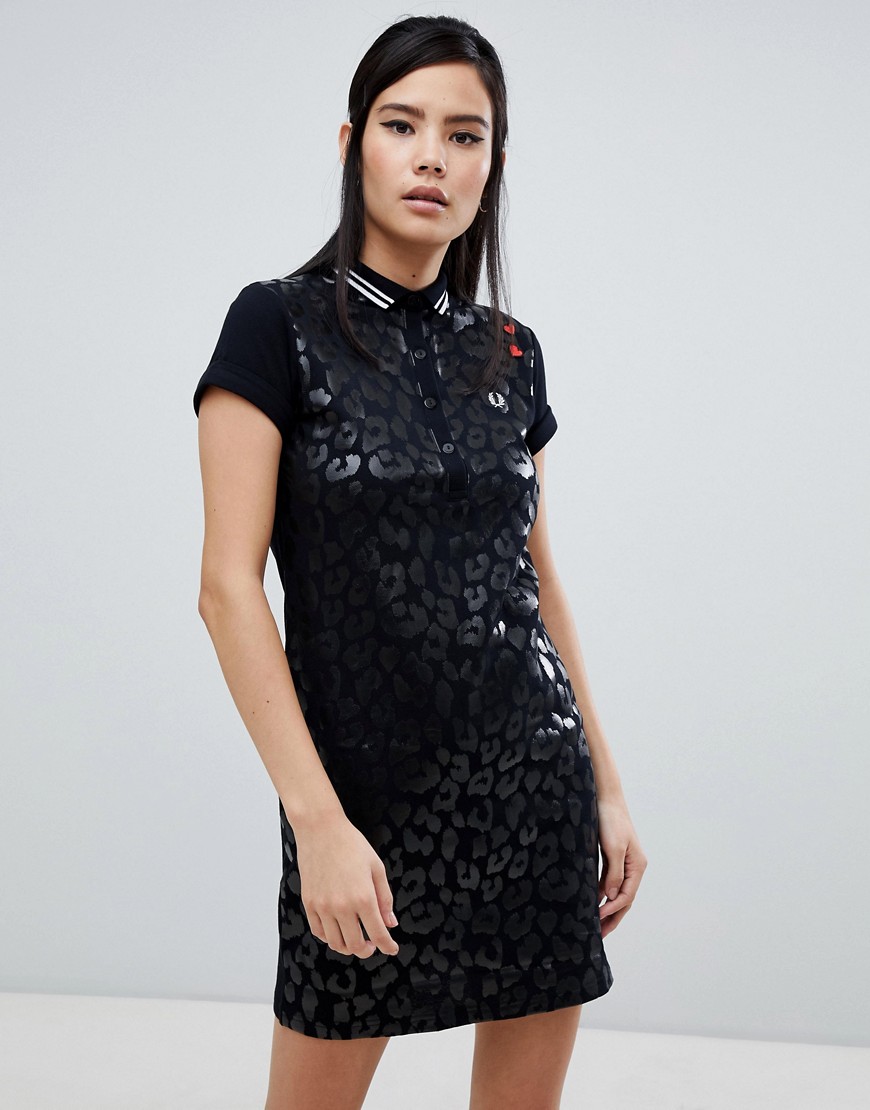 Fred Perry X AMY WINEHOUSE FOUNDATION LEOPARD PRINT DRESS - BLACK