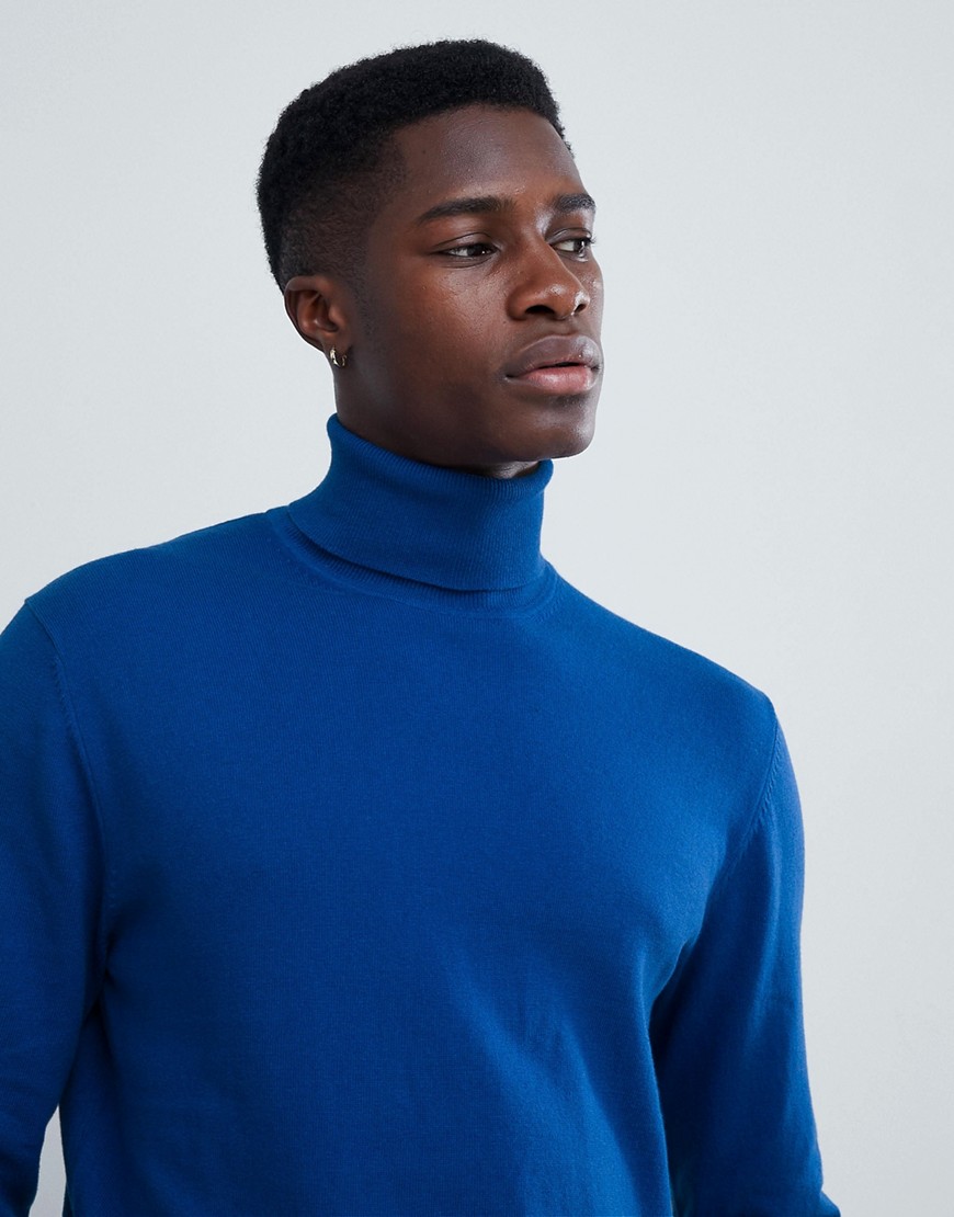 Esprit cashmere blend roll neck jumper in blue - Blue