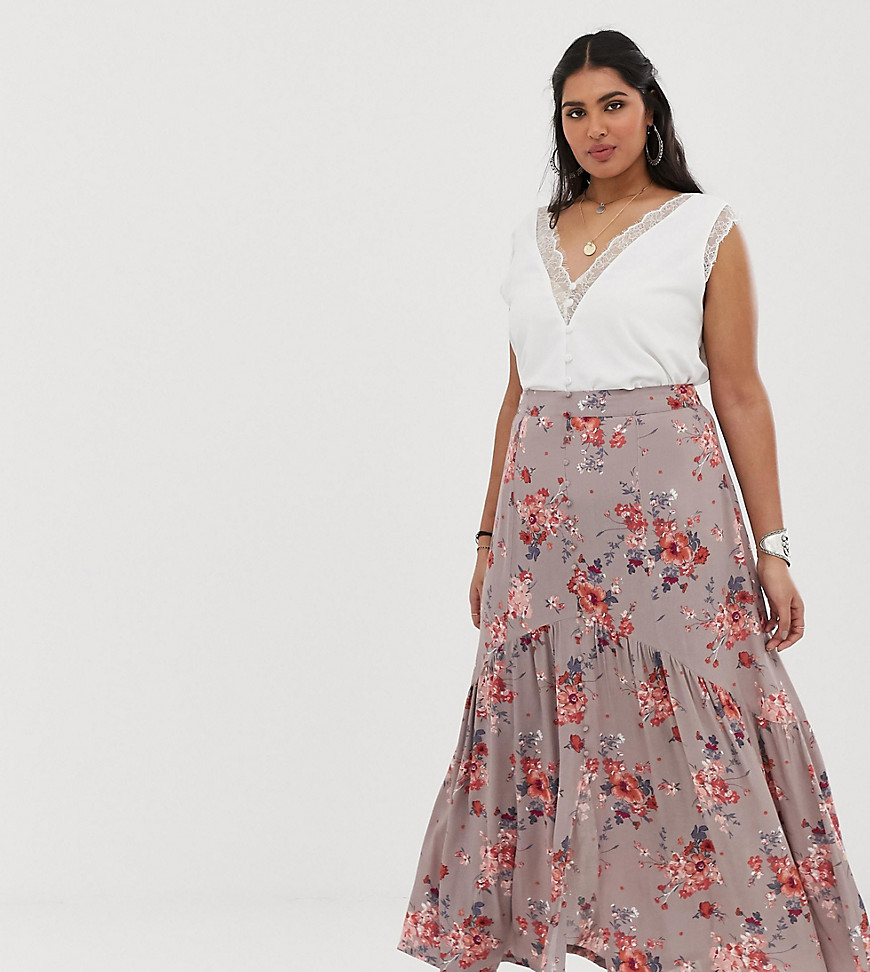 En Creme Plus maxi skirt with button front detail in floral