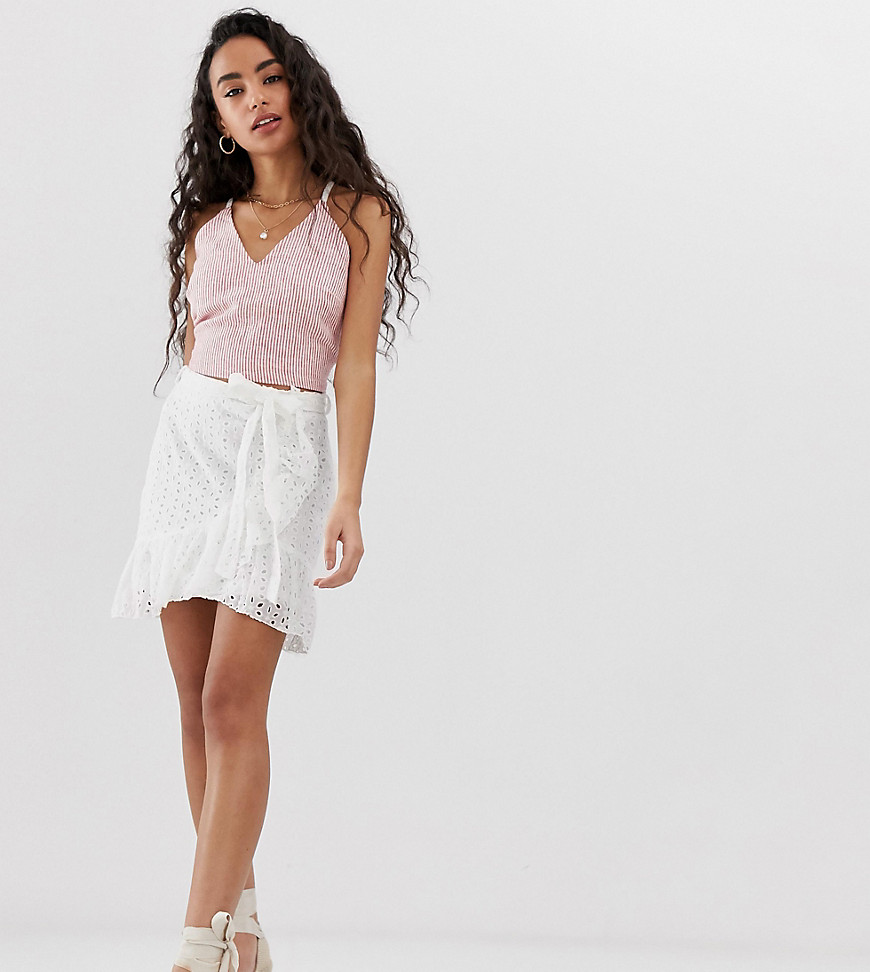 Parisian Petite wrap front skirt in broderie anglaise