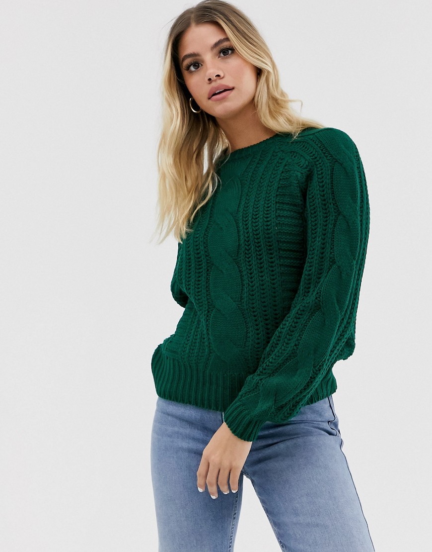 Pieces cable knit jumper in green