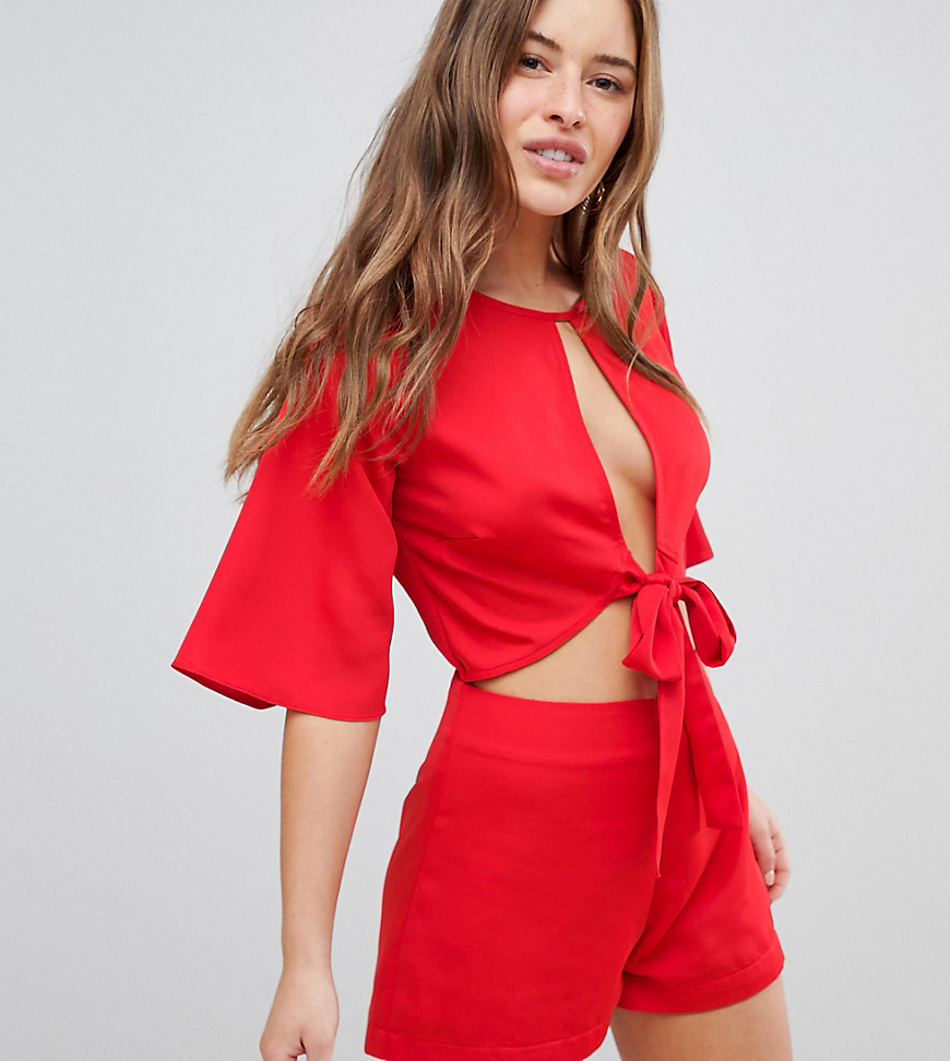Fashion Union Petite Playsuit With Cut Out Detail - Red