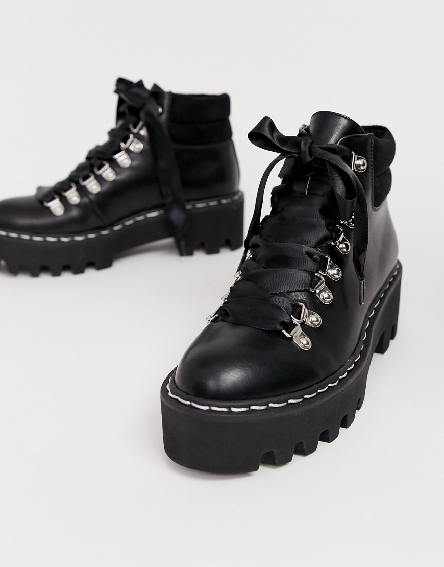 Lamoda Remedy black lace up boot with stitch detail