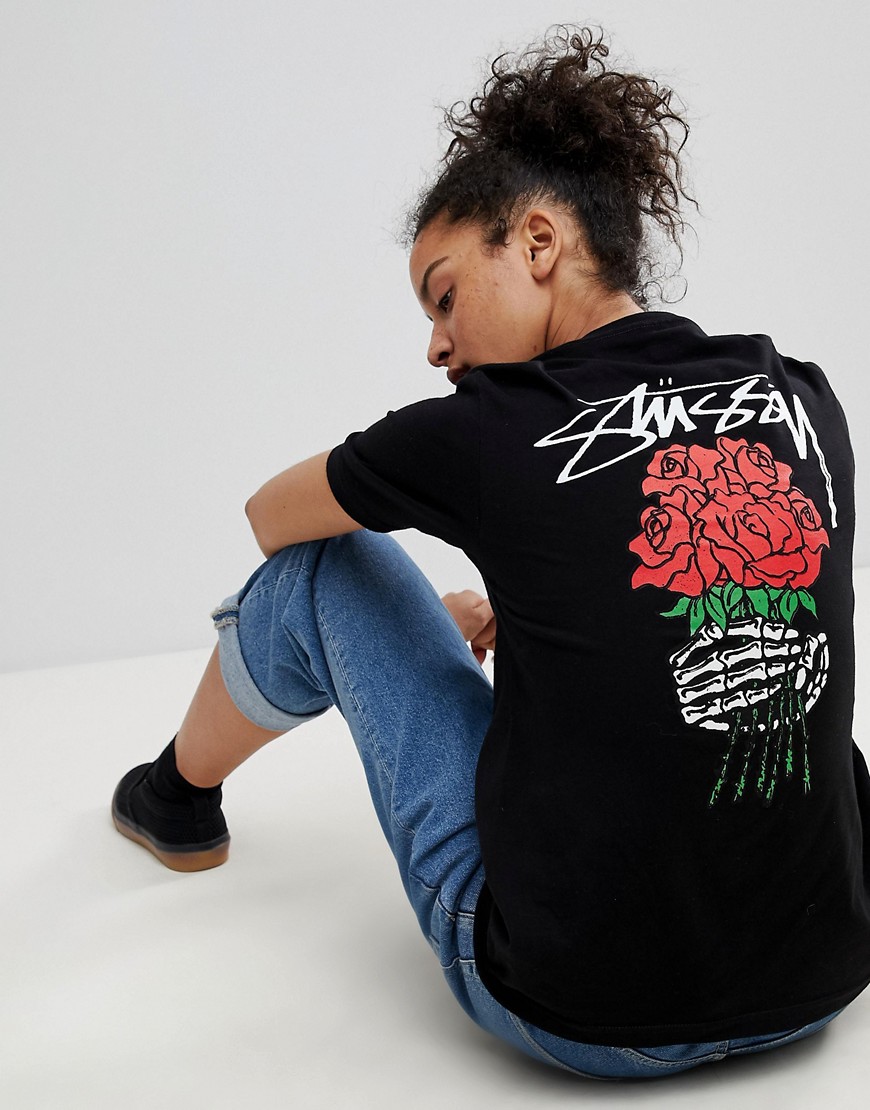 Stussy Oversized T-Shirt With Rose Back - Black