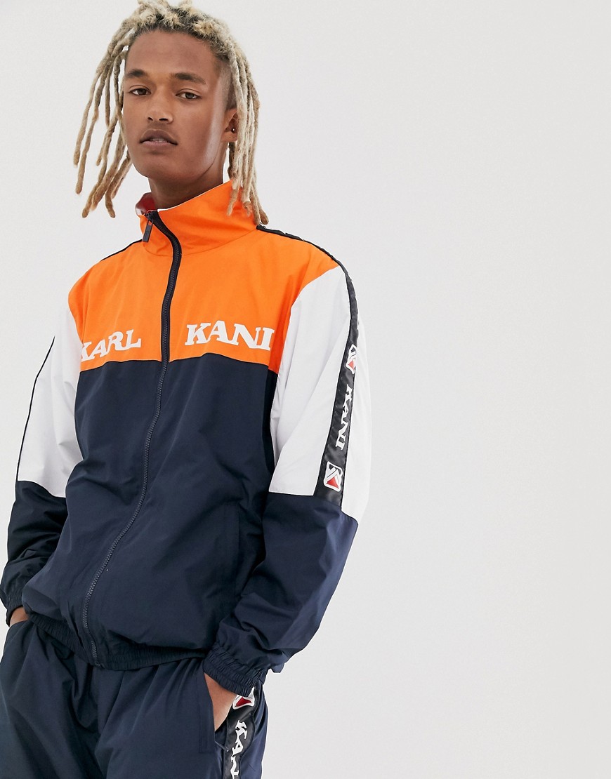 Karl Kani Retro block track jacket in orange/navy