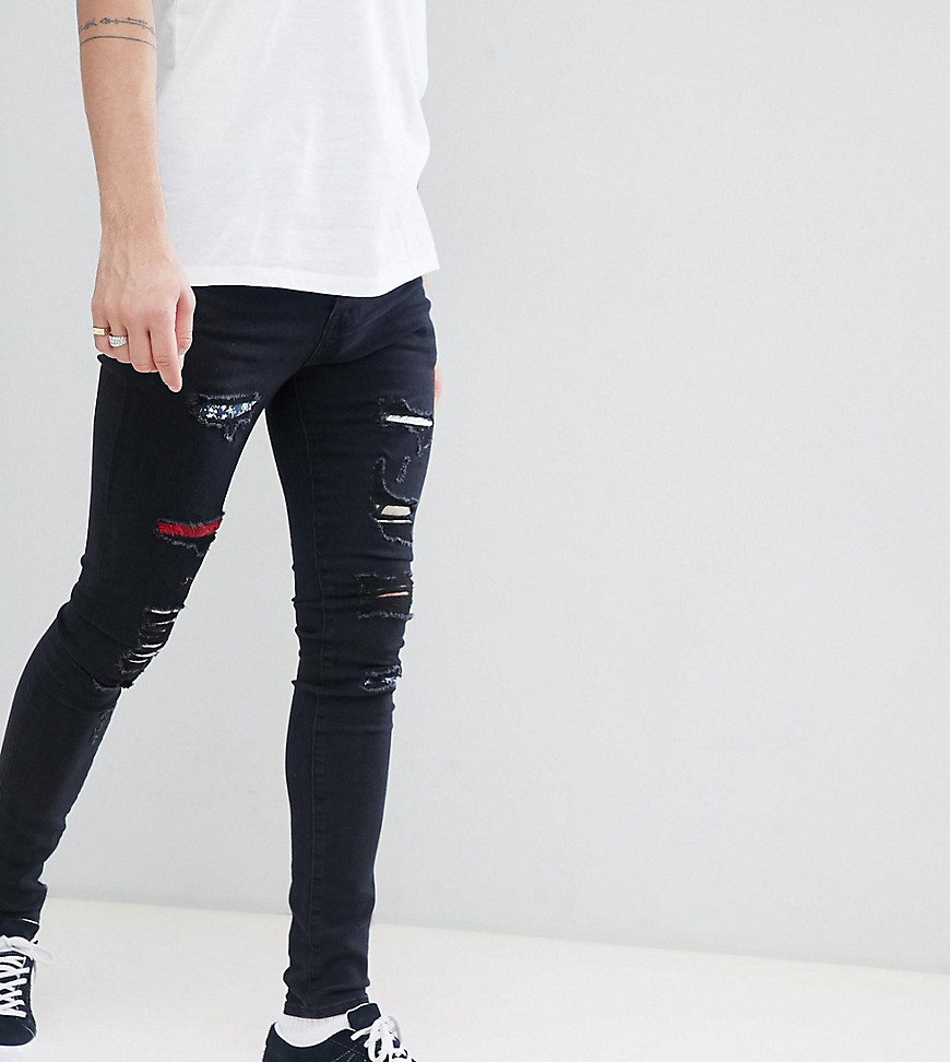 Sixth June super skinny jeans in black with distressing exclusive to ASOS