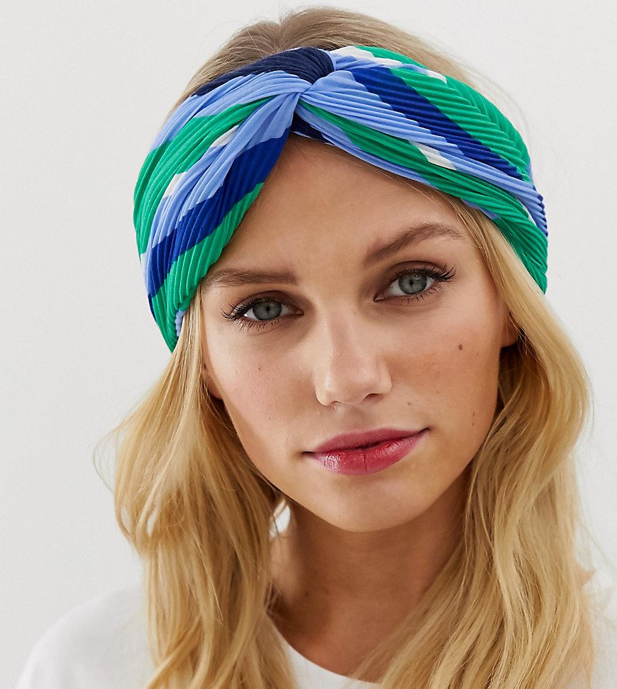 Esprit plisse colour block headband in green and blue