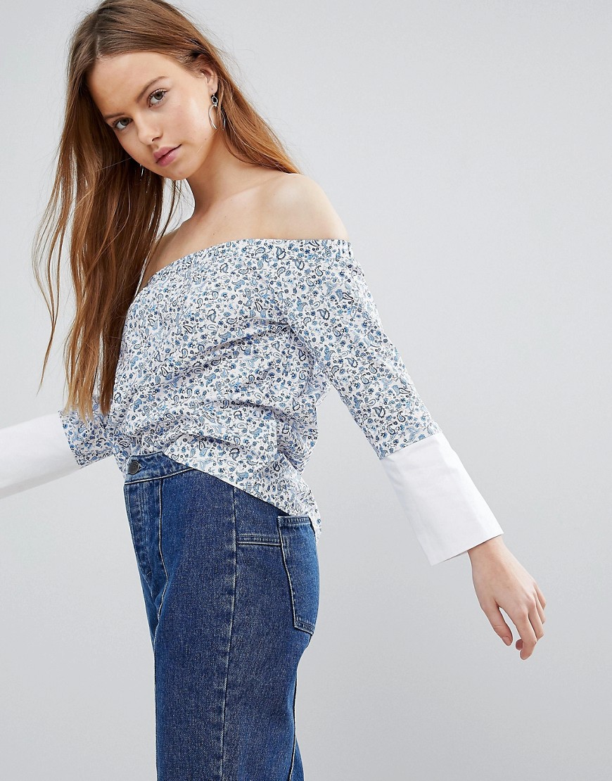 The English Factory Paisley Print Off Shoulder Top