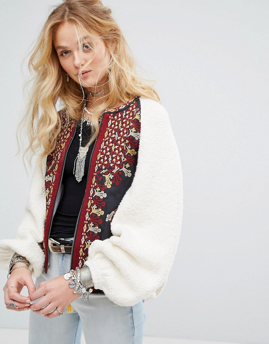 Free People Oversized Two Faced Embroidered Jacket - Ivory