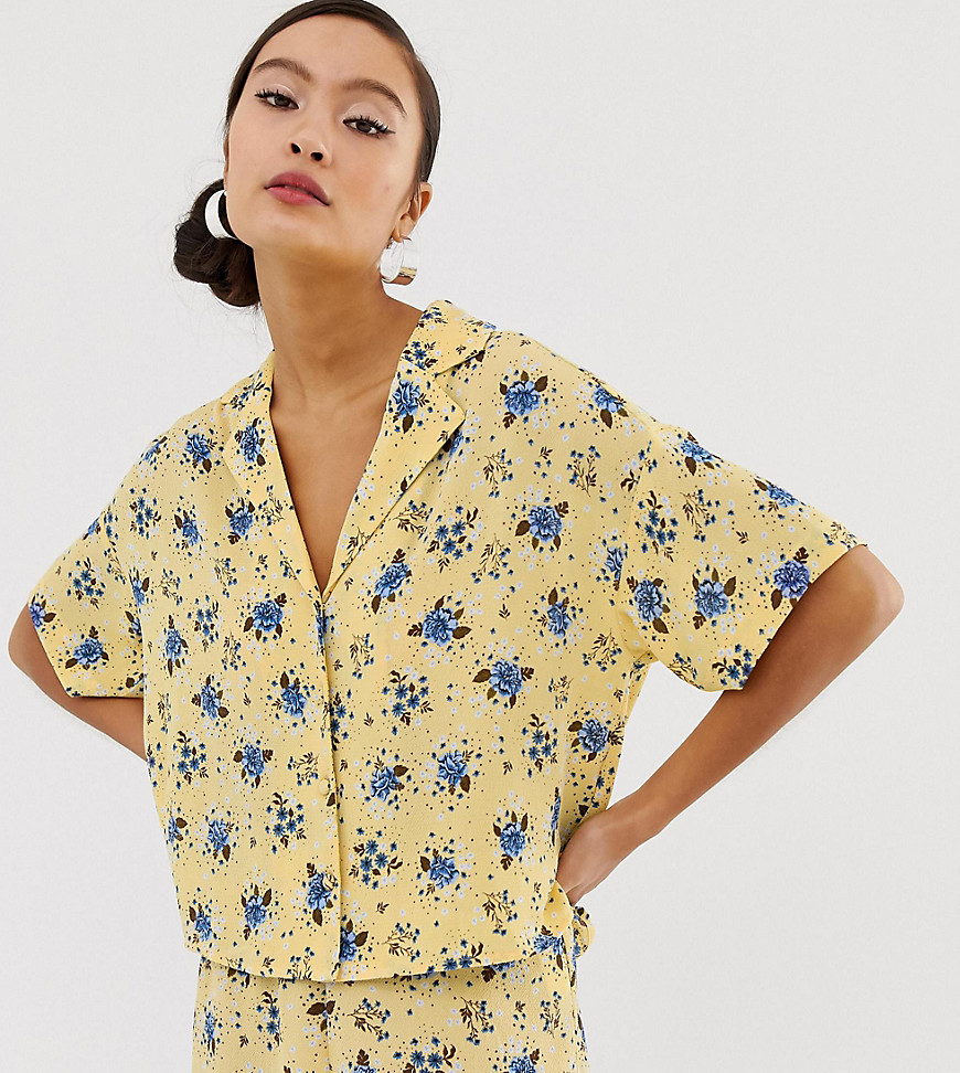 Monki exclusive prarie flower print co-ord short sleeve blouse in yellow