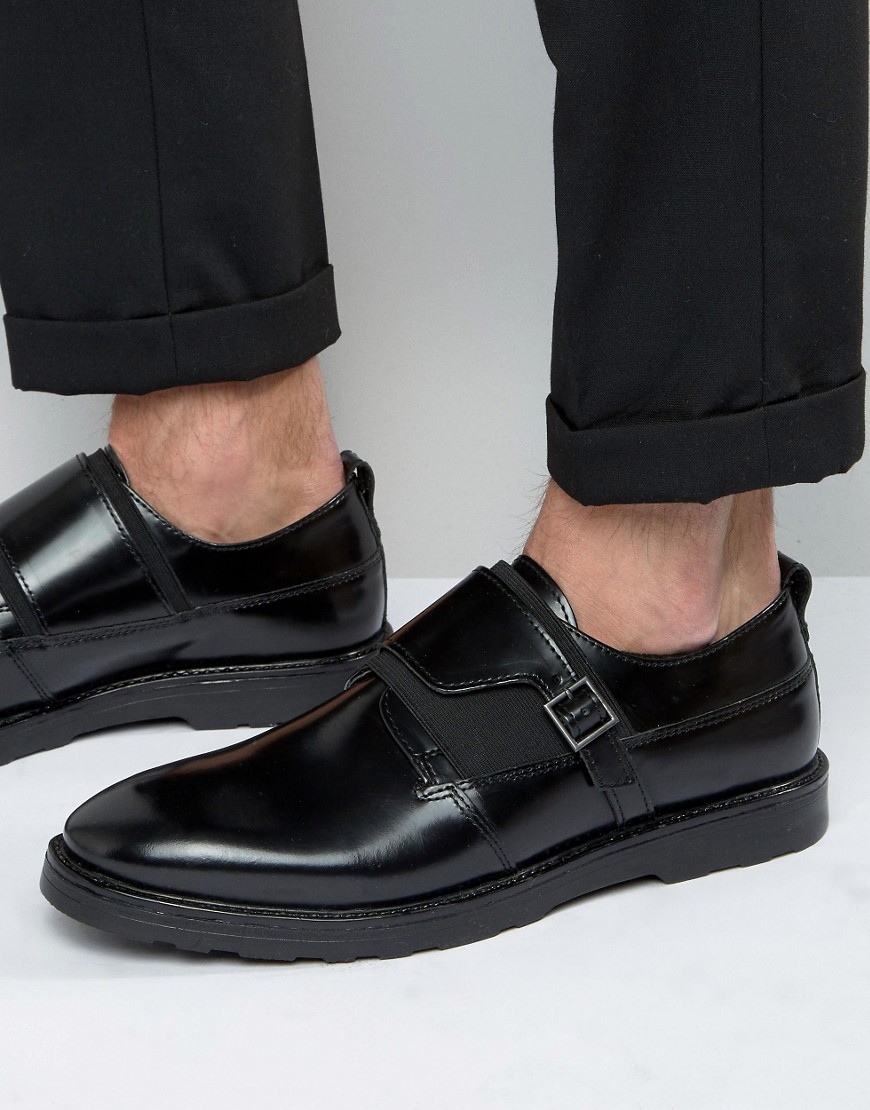 Asos Design Asos Monk Shoes In Black Leather With Strap Buckle Detail - Black