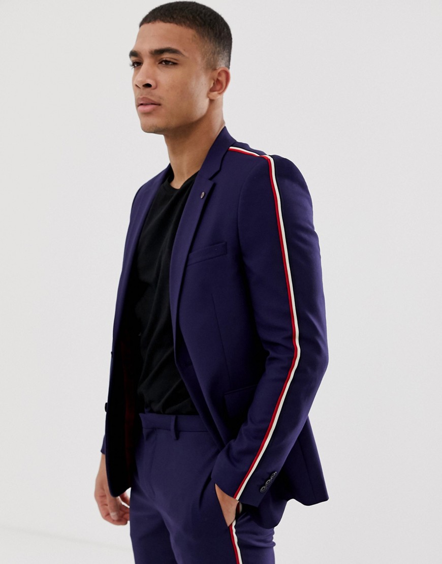Burton Menswear skinny fit suit jacket in navy with taping