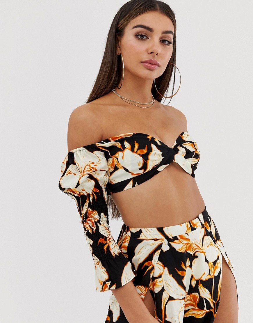 Lasula sweetheart crop top co-ord in tropical floral print