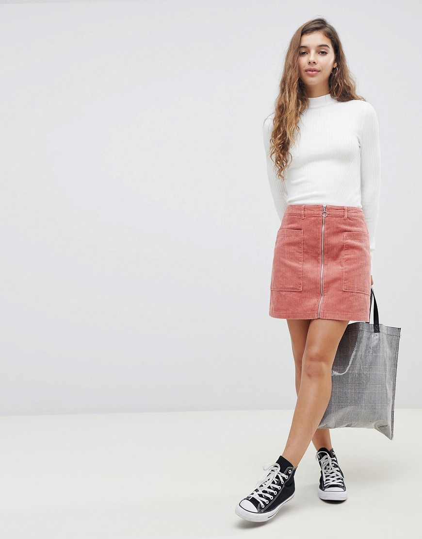 Pimkie zip front cord mini skirt - Old pink