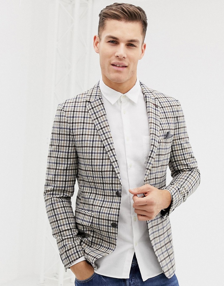 Burton Menswear regular fit wool blazer in camel check