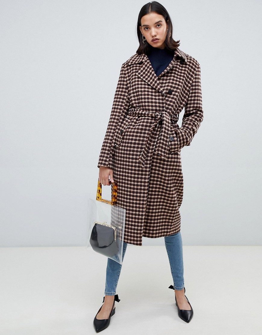 Selected Femme Check Wool Wrap Coat