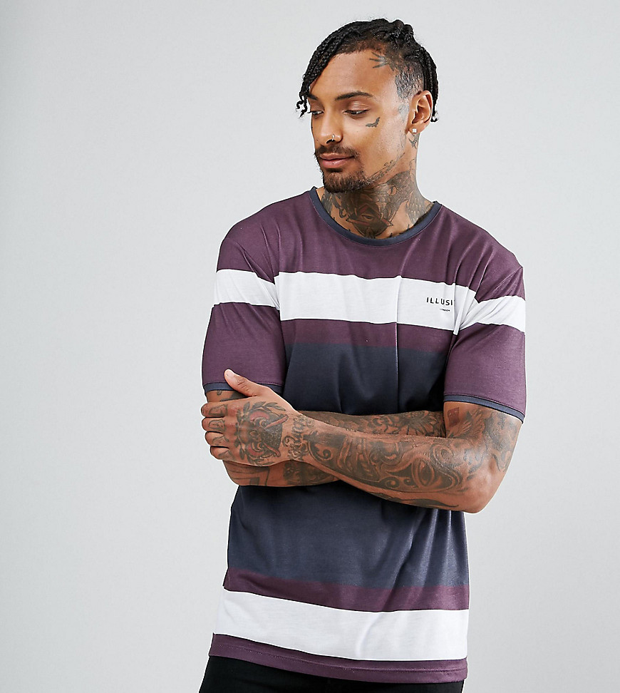 Illusive London Muscle T-Shirt In Burgundy With Logo - Burgundy