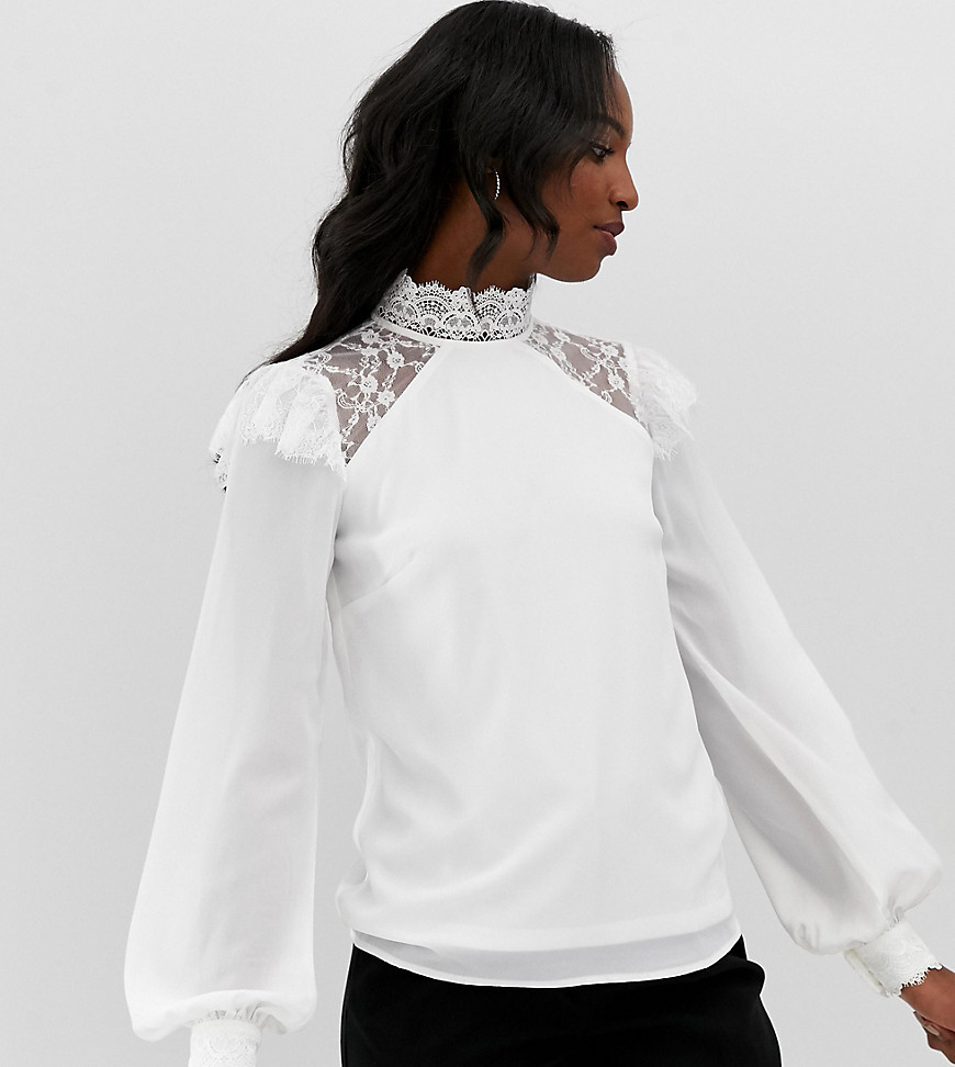Fashion Union Tall high neck long sleeve top with lace detail