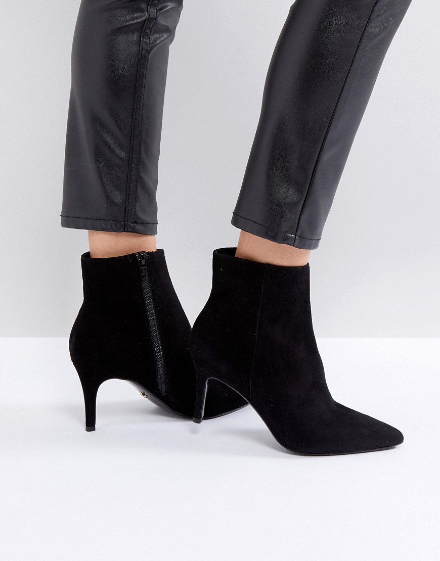 Dune London Pull on Heeled Sock Boot in Black Leather - Black