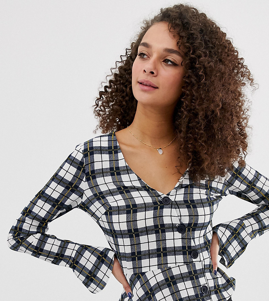 Miss Selfridge wrap blouse with button front in check