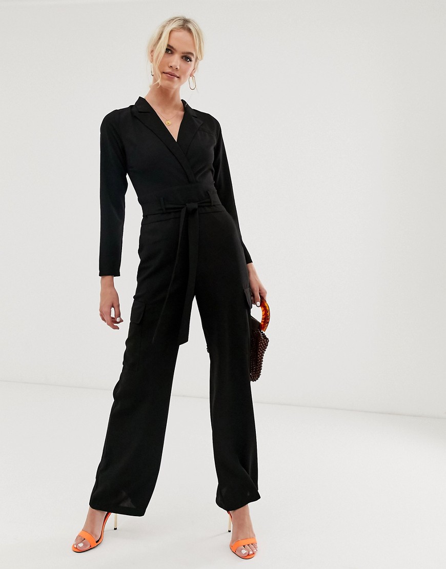 ASOS DESIGN long sleeve tux jumpsuit with pocket detail