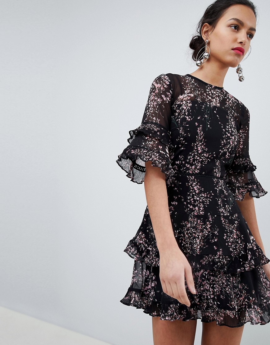 Платье мини с цветочным принтом и оборками Keepsake - Черный 