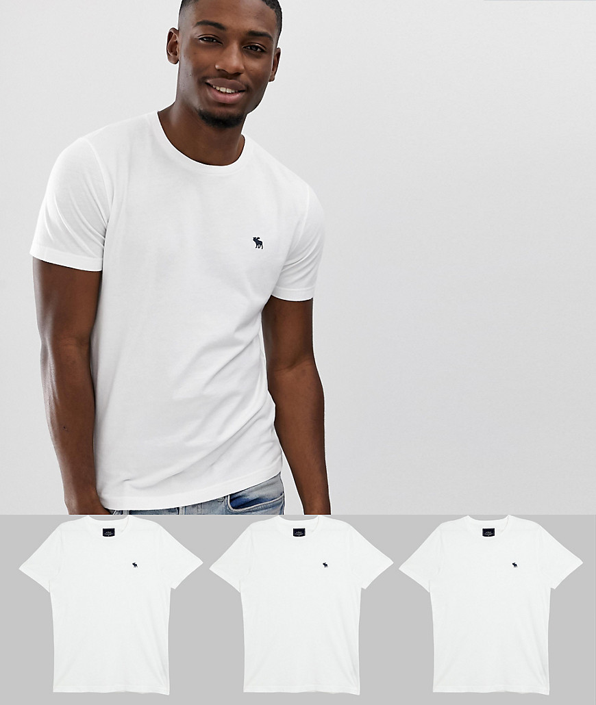 Abercrombie & Fitch 3 pack icon logo crew neck t-shirt in white