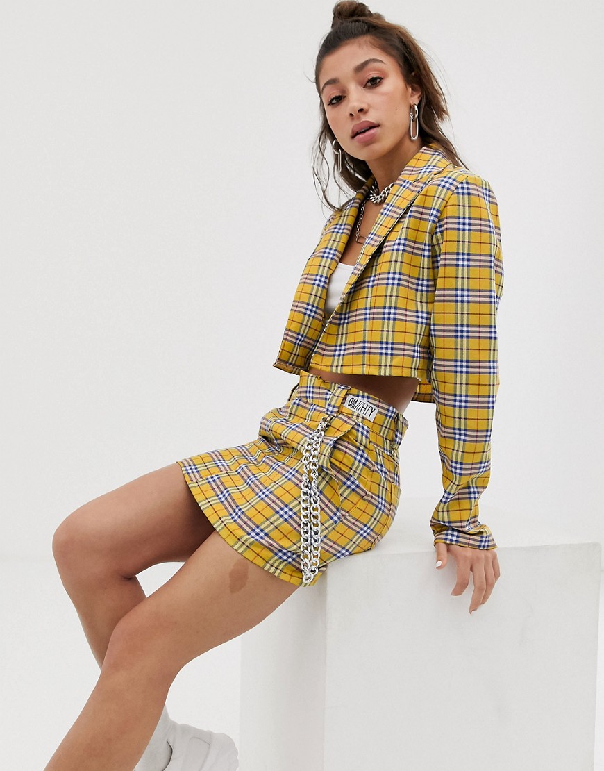 O Mighty mini skirt with chain detail in bright check co-ord