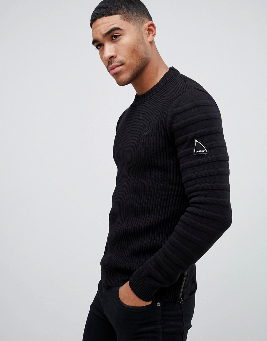 Chasin' Stuard knitted jumper with biker sleeve detail