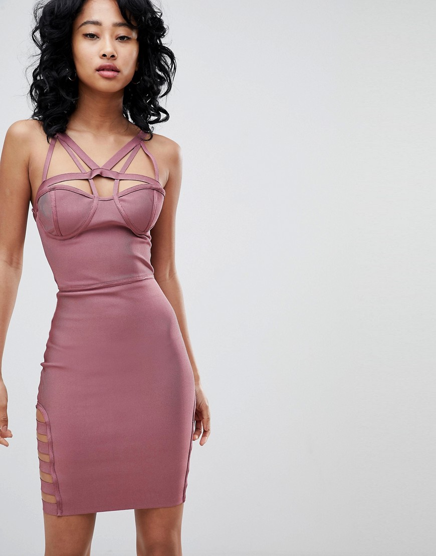 Love & Other Things Cross Back Bodycon Dress With Cut Out Detail