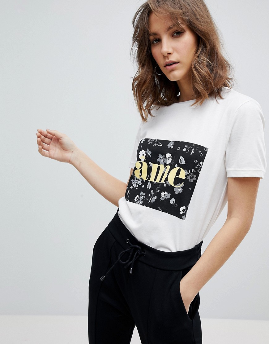 Selected Femme Floral Slogan Tee - White