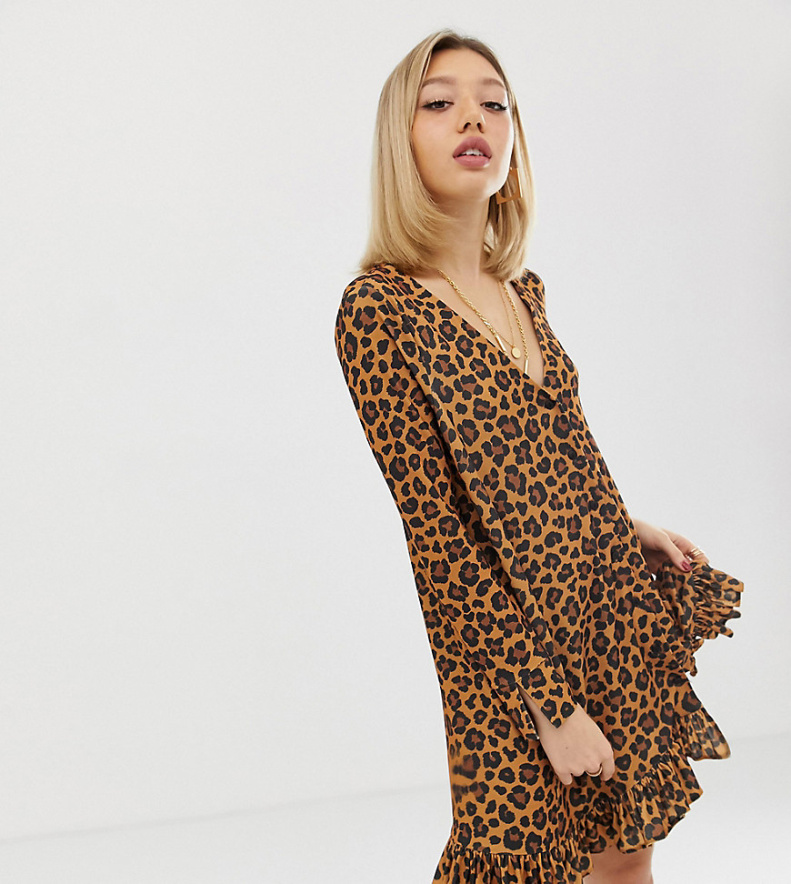 ASOS DESIGN Petite leopard print button through mini dress