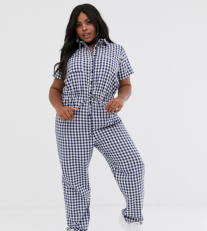 Daisy Street Plus boiler suit with tie waist in gingham