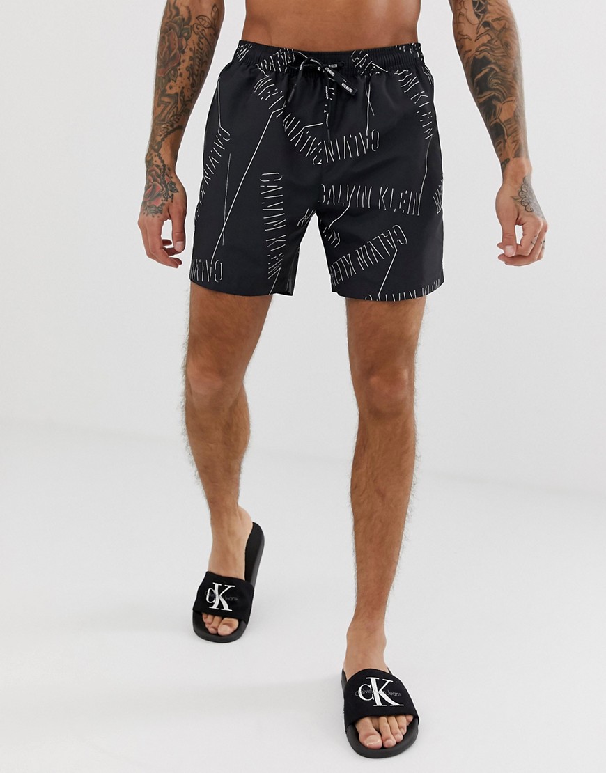Calvin Klein Intense Power all over logo swim shorts in black