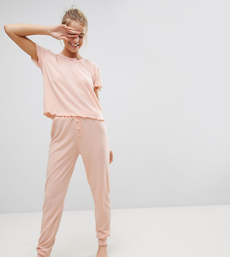 Hey Peachy Ribbed Jersey Long Pyjama Set