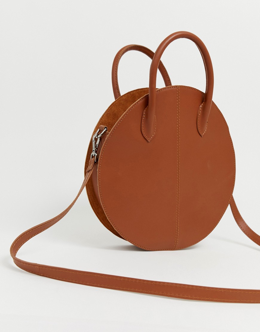 Asos Design Leather Structured Circle Shopper Bag-tan