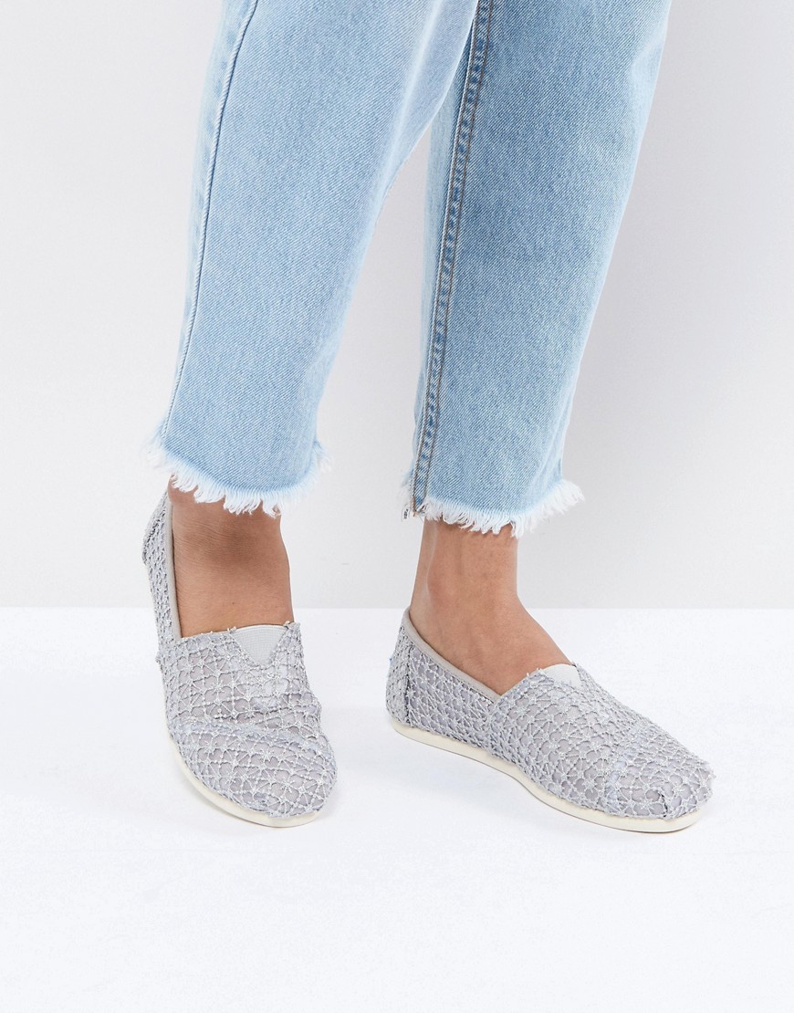 TOMS Silver Crochet Lace Shoes - Silver