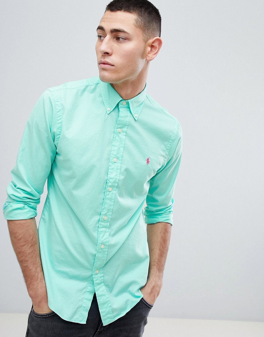 Polo Ralph Lauren Slim Fit Garment Dyed Shirt Polo Player in Green