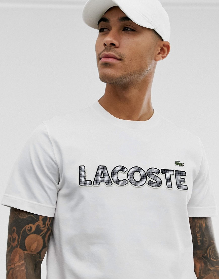 Lacoste large text logo pima cotton t-shirt in white