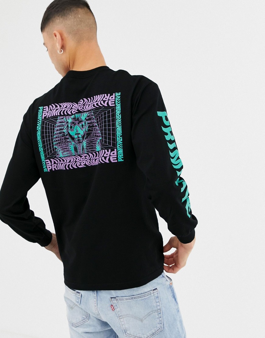 Primtive Long Sleeve T-Shirt With Pharaoh Back Print In Black