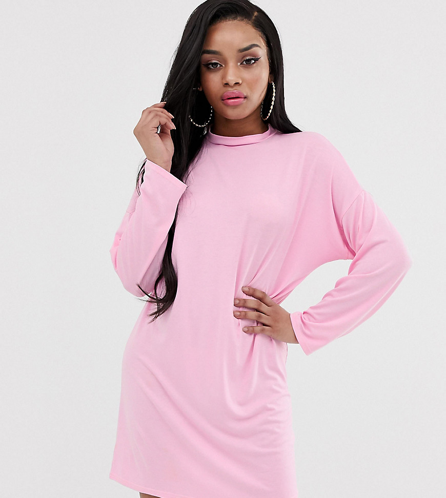 Boohoo Petite t-shirt dress with high neck in pink